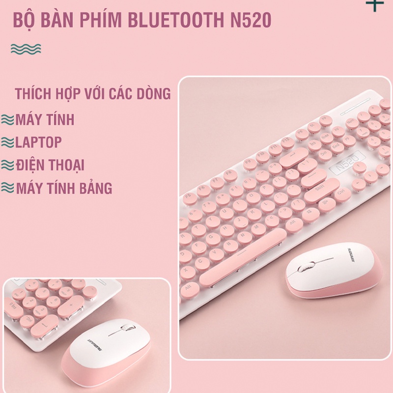 Bộ bàn phím và chuột Bluetooth không dây N520 siêu nhạy chuột chỉnh các mức DPI màu sắc đa dạng kết nối qua chip USB