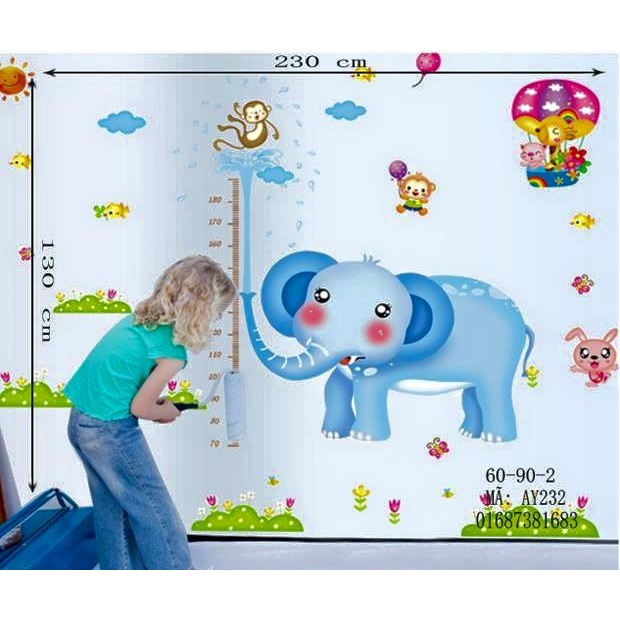Decal dán tường thước đo voi lớn ( 2m*1m6)