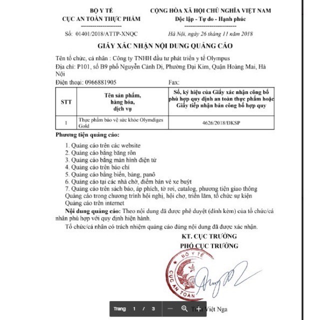 Thực phẩm bảo vệ sức khỏe OLYMDIGES GOLD