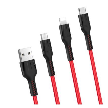 Cáp sạc 3 đầu Hoco U31 Benay dài 1.2M cổng microUSB Lightning TpyeC - Hãng phân phối