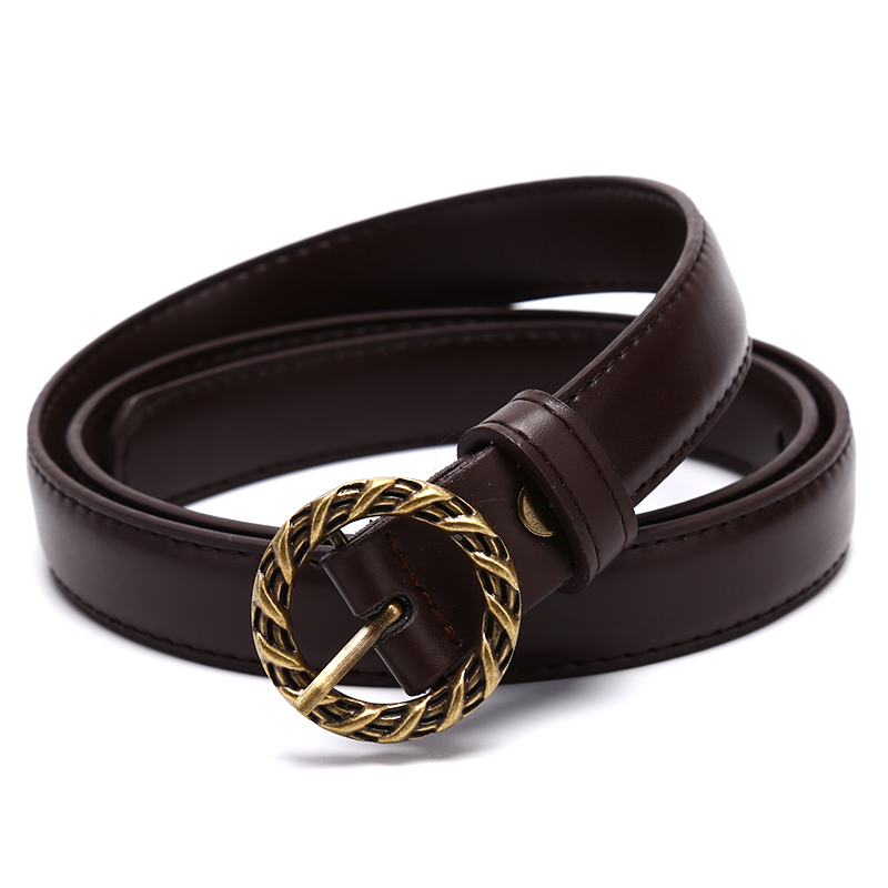 Thắt lưng nữ GJCUTE bằng da khóa tròn màu vàng đen