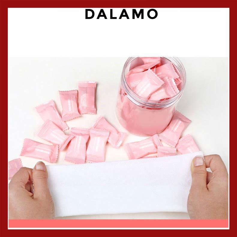 Khăn giấy nén du lịch hình viên kẹo vải cotton đa năng bỏ túi lau mặt lau tay KN13 DALAMO