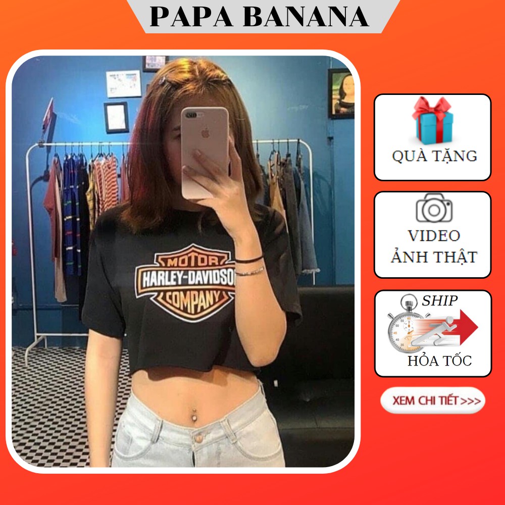 Áo Thun Croptop Harley, áo thun nữ dáng ngắn cá tính