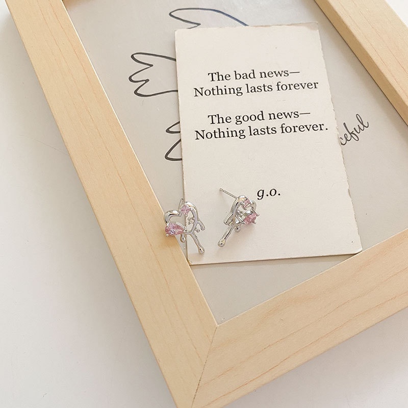 Khuyên Tai Hình Trái Tim Đính Đá Zircon Hồng Hợp Thời Trang Dễ Phối Đồ