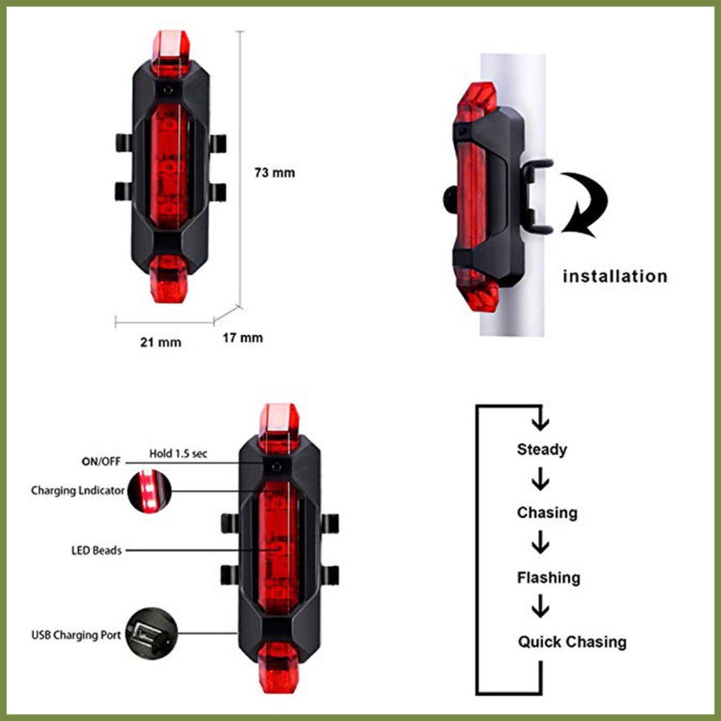Đèn Gắn Đuôi Xe Đạp Sạc USB Chống Nước IPX4
