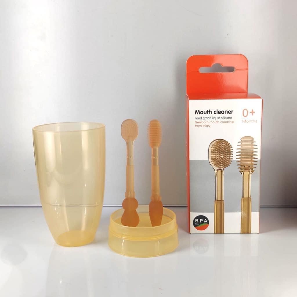 Set bàn chải silicon cho bé, Rơ lưỡi cho bé siêu mềm mại an toàn cho bé 0-18 tháng