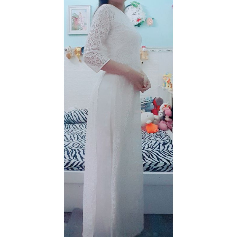 Thanh lý áo dài trắng ren kèm quần trắng eo &lt;72cm