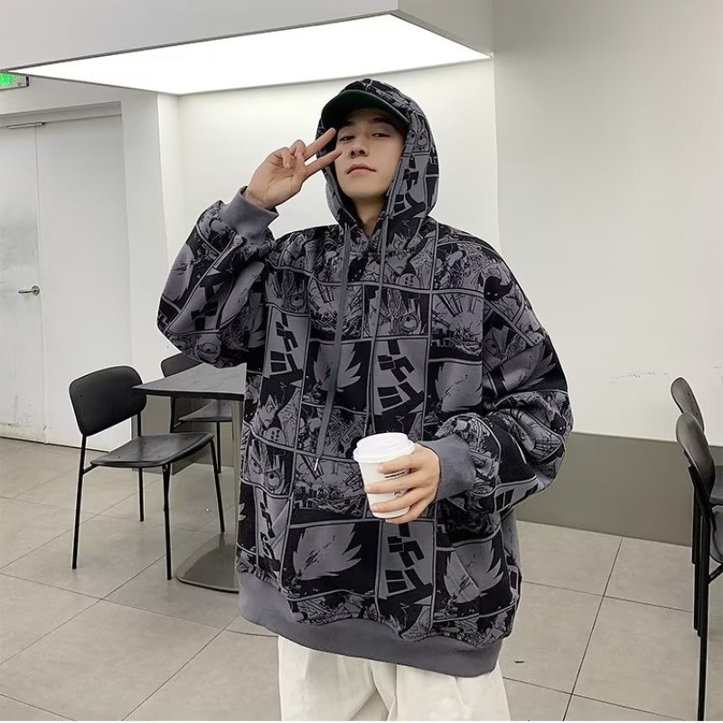 Áo Hoodie Nam oversize In Họa Tiết Hoạt Hình One Piece 2 Màu Size M-5XL