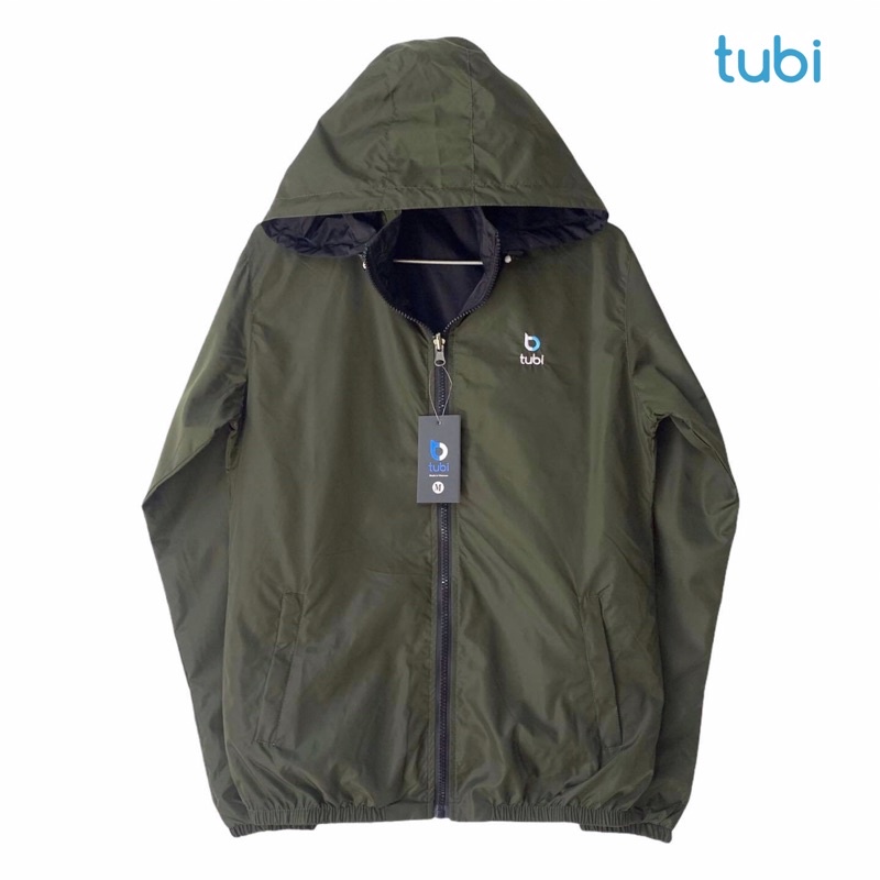 Áo khoác Tubi 2 Mặt Màu Xanh Rêu Nón Rời