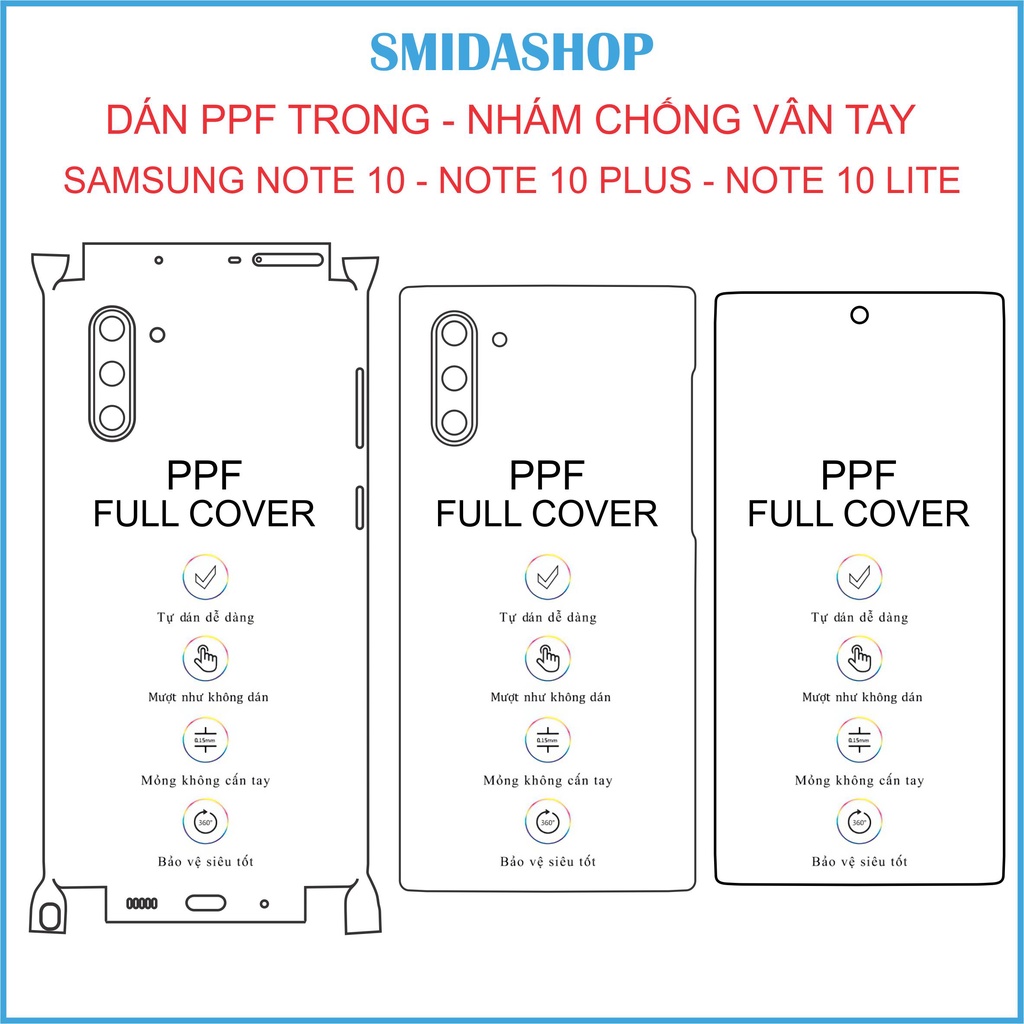 Dán PPF full viền Samsung Note 10,Note 10+,Note 10 lite tặng cường lực camera