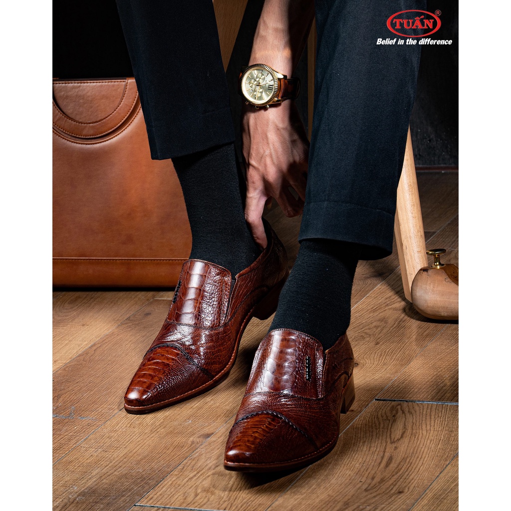 Giày nam cao cấp da ĐÀ ĐIỂU đế DA khâu thủ công handmade thương hiệu Tuấn GXHU-174