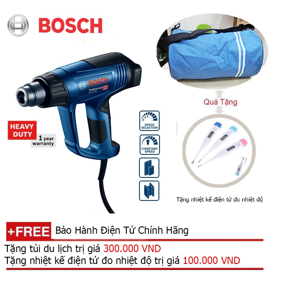 Máy thổi hơi nóng Bosch GHG 18-60 + Quà tặng áo mưa