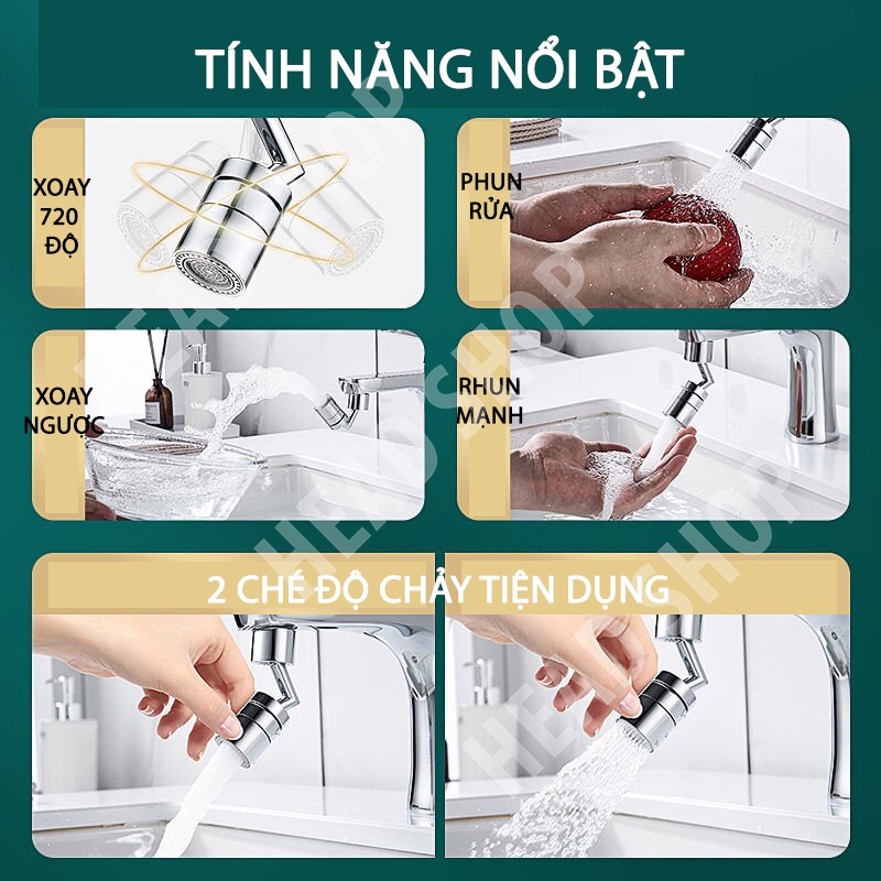 Đầu nối vòi nước lắp chậu thông minh xoay 720 độ rửa bát chén lavabo 2 chế độ nước chảy mã V3 HeadShop