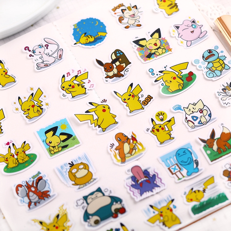 ❀ Pikachu Giấy và decal dán tường❀ 40pcs/set Pokemon Go Cartoon Album Scrapbooks Mixed DIY Decor Stickers ML07419