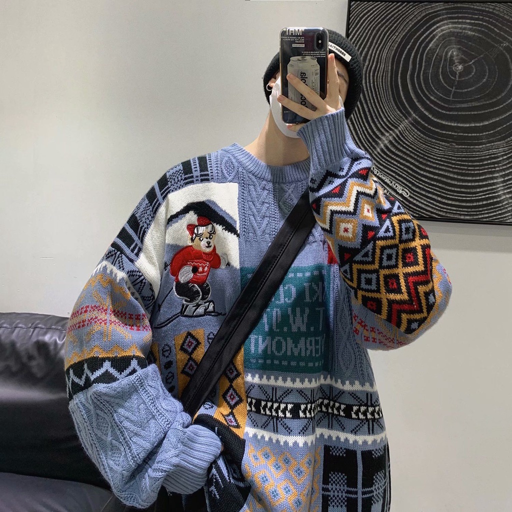 Áo Sweater Cổ Tròn Dáng Rộng Thời Trang Thu Đông Phong Cách Nhật Bản Cho Nam