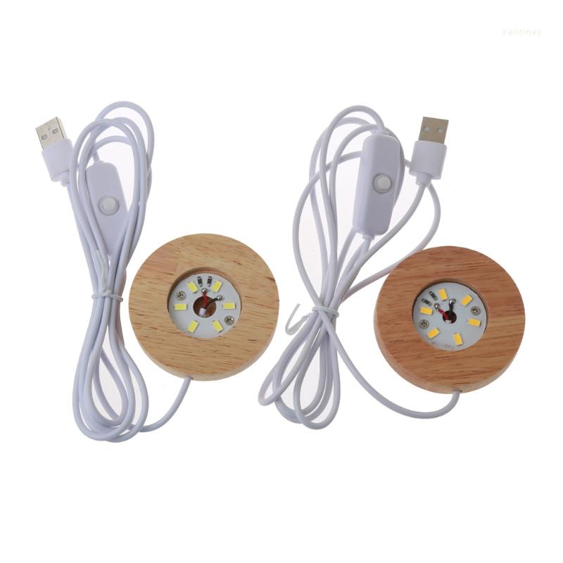 Đèn led trưng bày/trang trí đế gỗ hình tròn mỏng mini bằng resin handmade làm thủ công nghệ thuật DIY