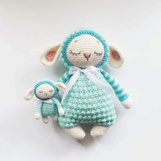Mẹ và em bé CỪU thú bông len handmade