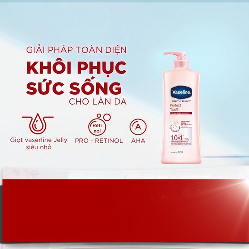 [ TEM NHẬP KHẨU ] Sữa Dưỡng Thể Ngăn Ngừa Lão Hoá Vaseline Healthy Bright Perfect Youth Pro-Age Repair Lotion 350ml Thái