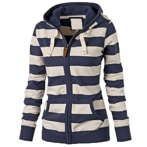 Áo Khoác Hoodie Dây Kéo Hoạ Tiết Kẻ Sọc Cho Nữ | BigBuy360 - bigbuy360.vn