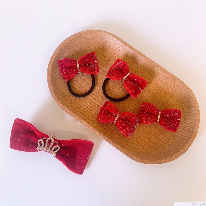 Kẹp tóc mặt nơ tua rua màu đỏ xinh xắn dành cho nữ vào tiệc giáng sinh năm mới