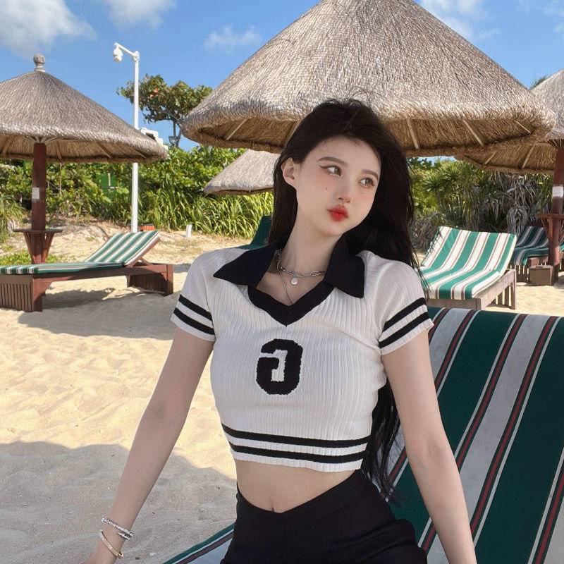 Áo Thun Dệt Kim Tay Ngắn Cổ POLO Phong Cách Preppy Thời Trang Mùa Hè Mới 2022 Dành Cho Bạn Nữ
