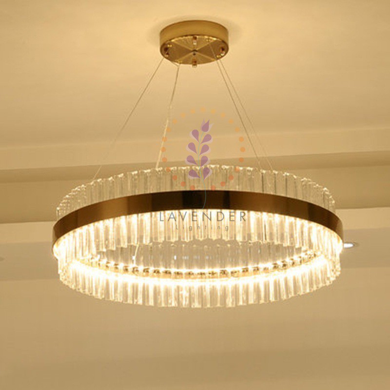 Đèn thả Pha lê vòng tròn mạ đồng cao cấp pha lê tam giác đơn