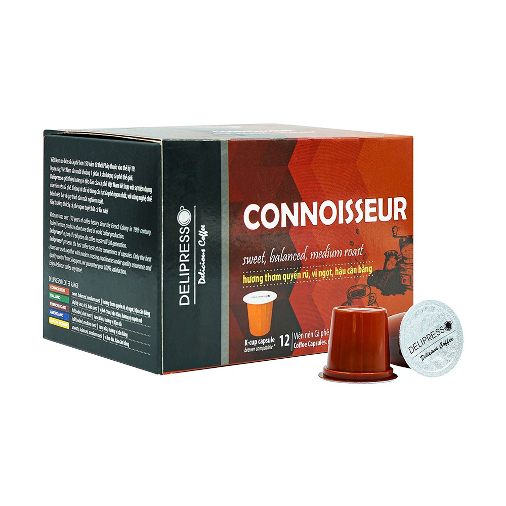Cà Phê Viên Nén - K-Cup - Delipresso - Connoisseur - 12 viên x 9g - Phương Vy Coffee