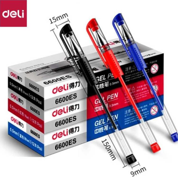 Bút gel nắp đậy 0.5mm Deli - viết được lên tới 400mm - Xanh/ đỏ / đen - E6600S