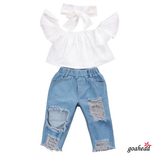 Set quần áo jeans denim thời trang dành cho bé gái