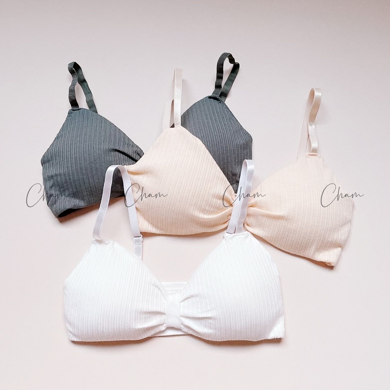 Áo lót nữ nơ cotton gân tăm, áo ngực bra không gọng + kèm mút nâng ngực tự nhiên | BigBuy360 - bigbuy360.vn