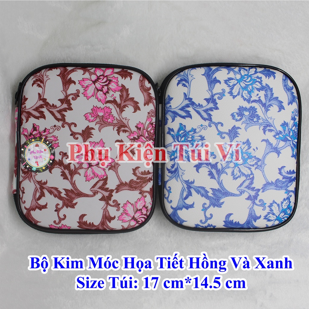 Bộ kim móc họa tiết hồng và xanh