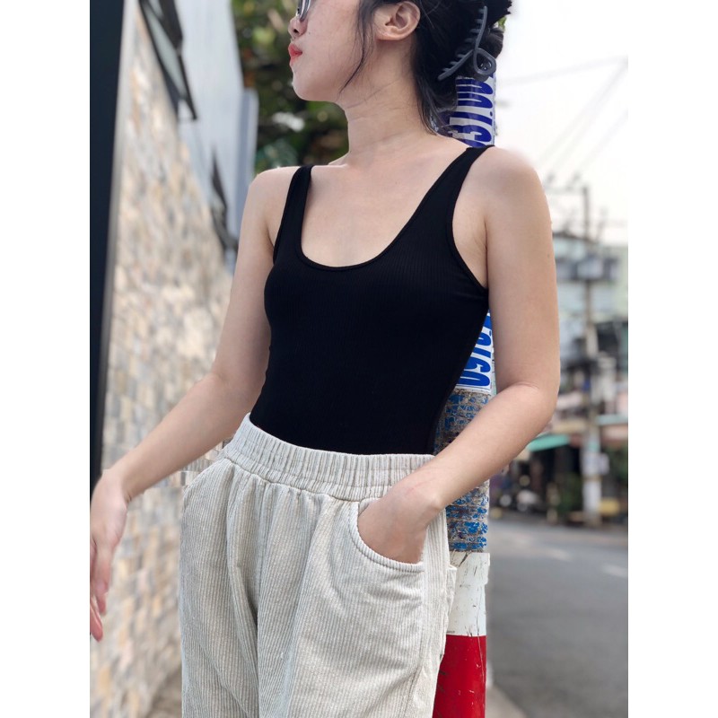 Áo bodysuit sát nách 1 mảnh chất thun gân co giãn đa chiều