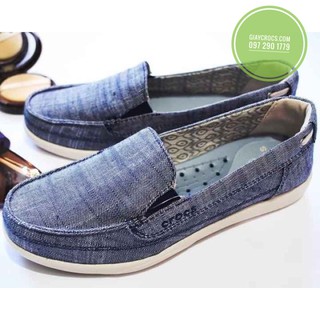Giày CroSs Nữ Walu Chambray Loafer Slip On kaki Xanh 2020