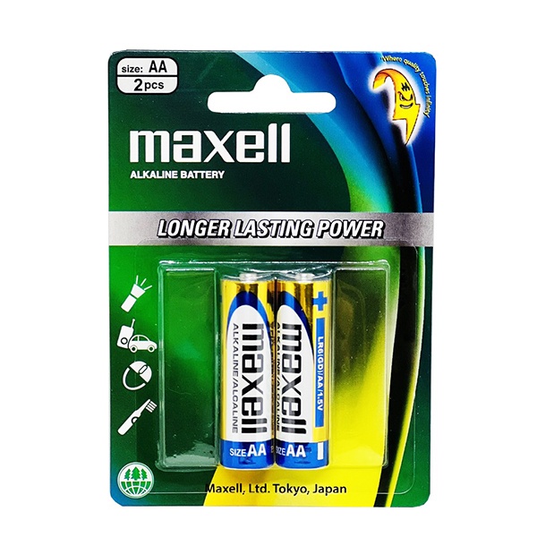 Pin tiểu AA (xanh) Alkaline Maxell vỉ 2 viên - Giá tốt nhất thị trường