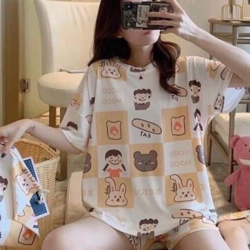 Bộ đồ nữ mặc nhà LOZADO bộ quần áo ngắn chất cotton mát mẻ thiết kế nhiều hình họa tiết dễ thương B391