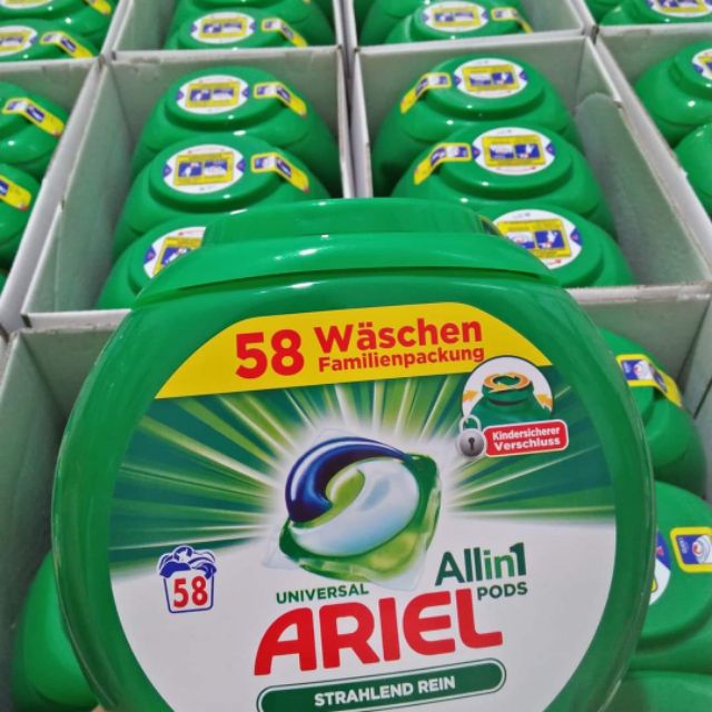 Viên giặt quần áo chuyên dụng Ariel 3 in 1 Đức 58 viên