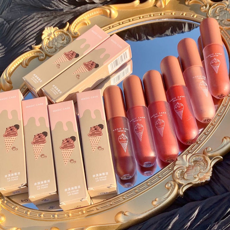 Son kem lì Matte velvet matte lip glaze Chất son không dễ phai, lâu trôi Son kem lì không khô Son kem lì Matte velvet lip glaze môi và má công dụng kép Son màu trà sữa Student Lip glaze