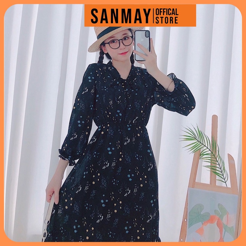 Đầm hoa nhí vintage thiết kế SANJOLI Váy voan hoa babydoll tay dài, phù hợp đi dự tiệc, đi làm công sở VD007 | BigBuy360 - bigbuy360.vn
