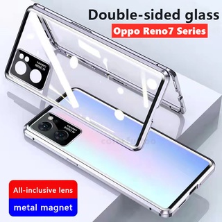 Ốp Điện Thoại Kính Cường Lực Hai Mặt Viền Kim Loại Nam Châm Cho Oppo Reno7 Pro 5G SE 7Z Reno 7 Pro 7SE