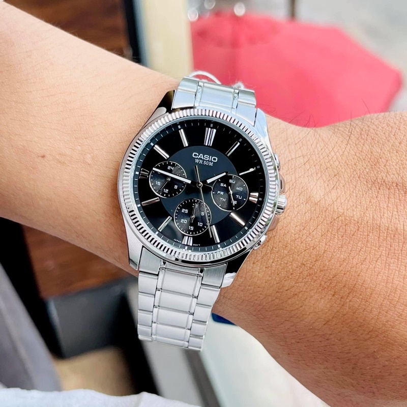 Đồng hồ nam dây thép Casio MTP 1375D-1AV Mặt đen size 42mm chống nước 5ATM Bảo hành 1 năm Hyma watch