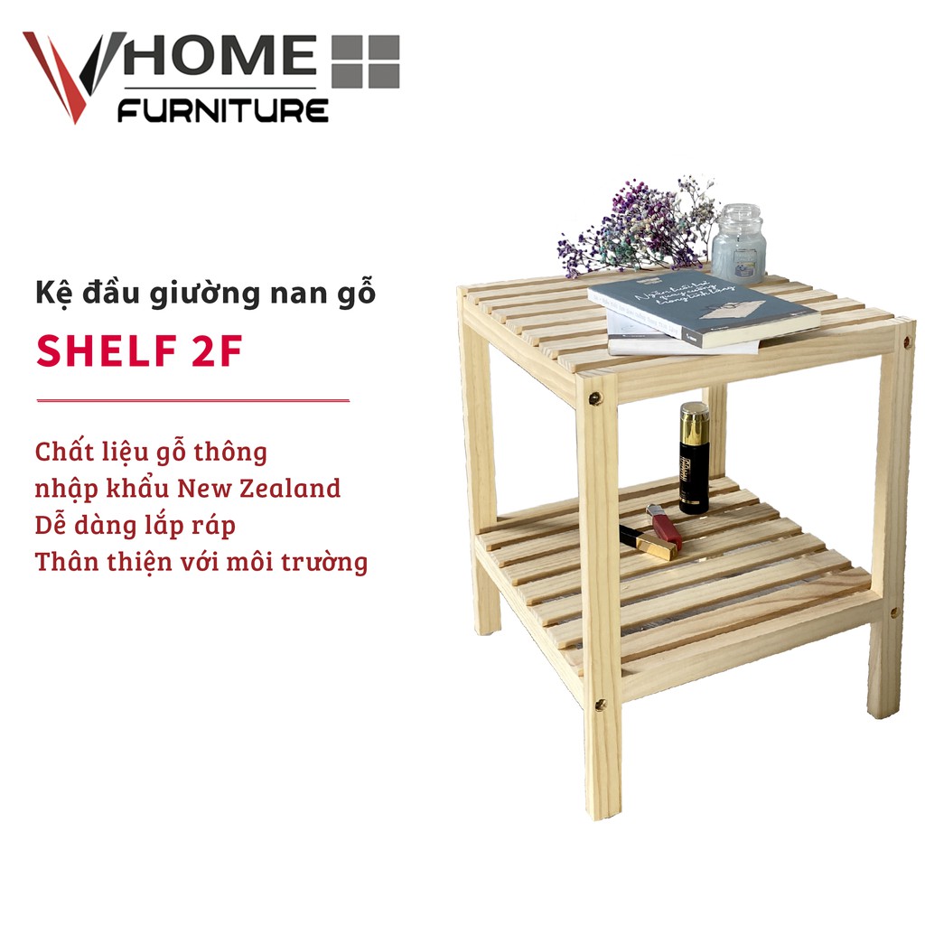 Kệ Đầu Giường Gỗ Thông VHOME Furniture Mặt Nan Gỗ 35cm x 35cm x 50cm Nội Thất Lắp Ráp