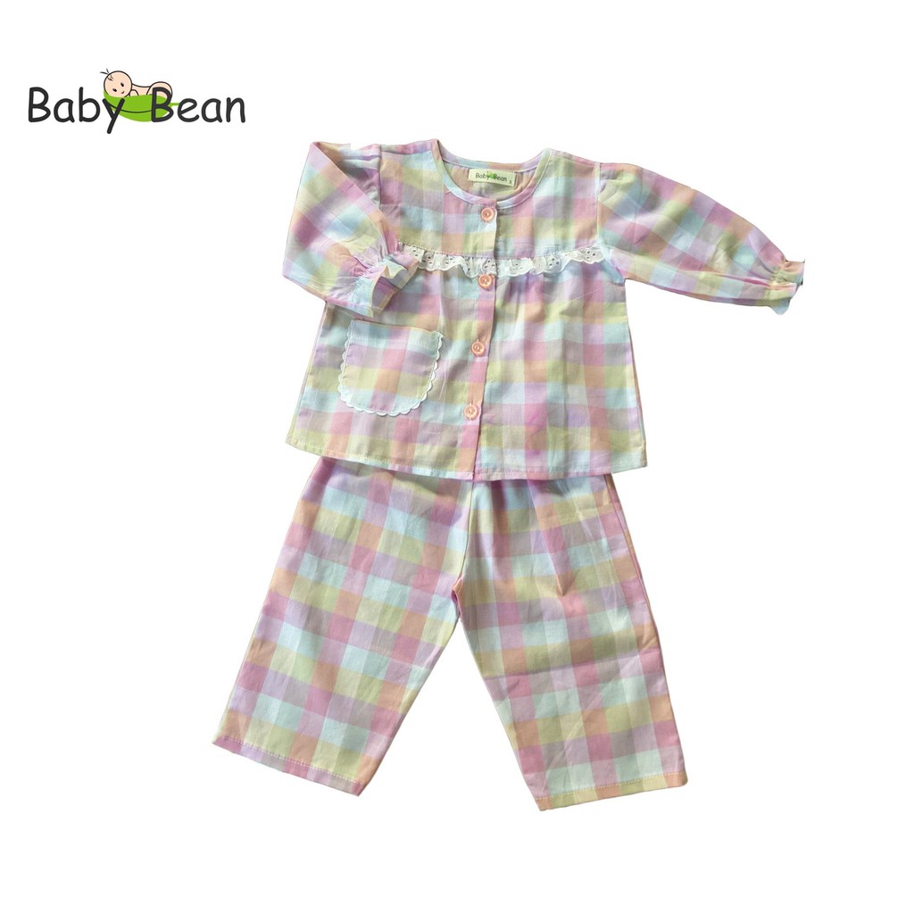 Bộ Đồ Xô Phối Ren Tay Dài Quần Dài Bé Gái BabyBean