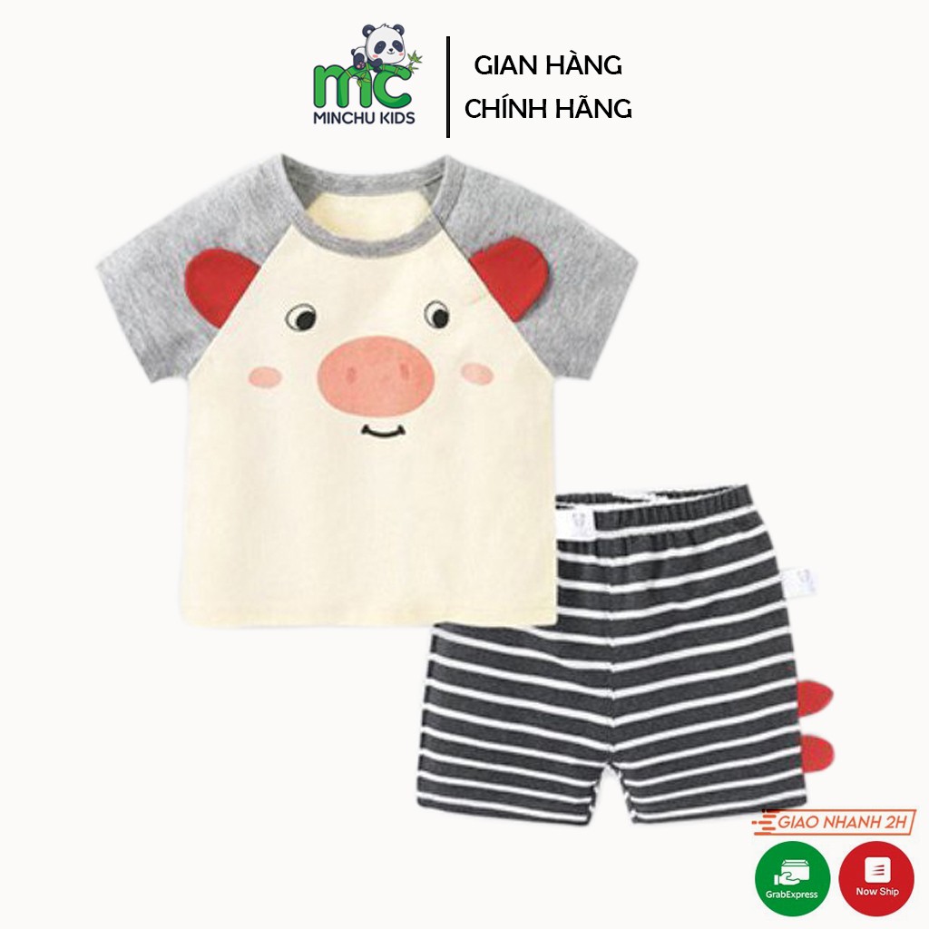 Áo bé trai Minchu áo cộc tay cho bé in hình vui nhộn chất cotton mẫu mới 2021