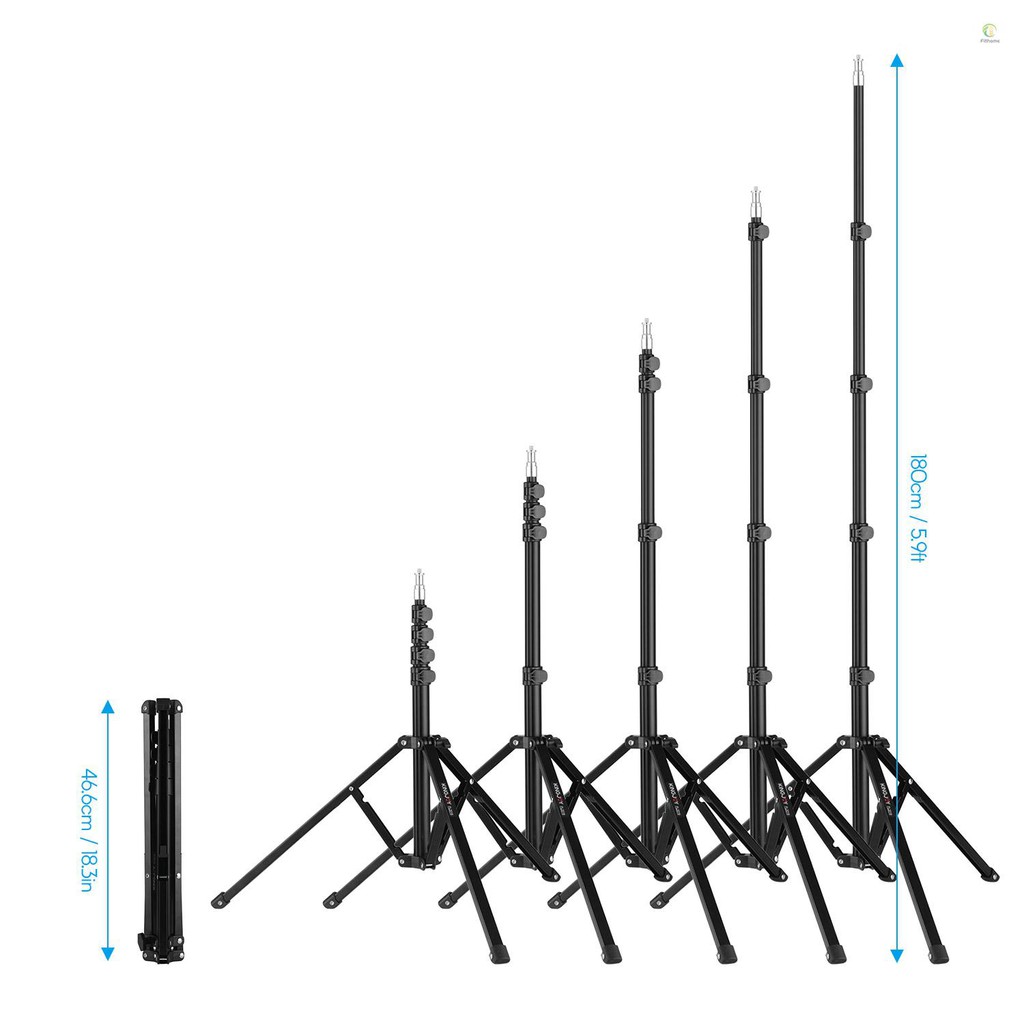 KINGJOY FL2019 Adjustable Metal Tripod Light Stand 8kg/17.6lbs Load Capacity 1/4 Inch Screw Max. Height 180cm/5.9ft  for Photography Studio Reflector Softbox LED Video Light Umbrella