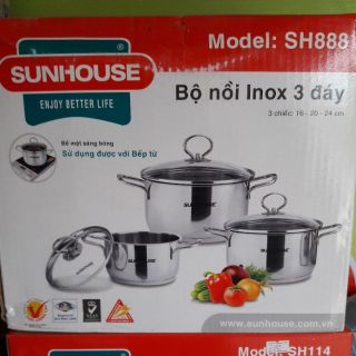 Bộ nồi Sunhouse inox 3 đáy SH 888
