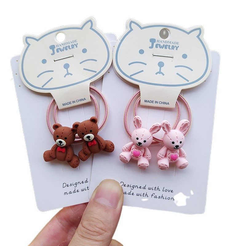 Set 2 Dây Cột Tóc Co Giãn Hình Thỏ / Gấu Hoạt Hình Dễ Thương Cho Bé Gái