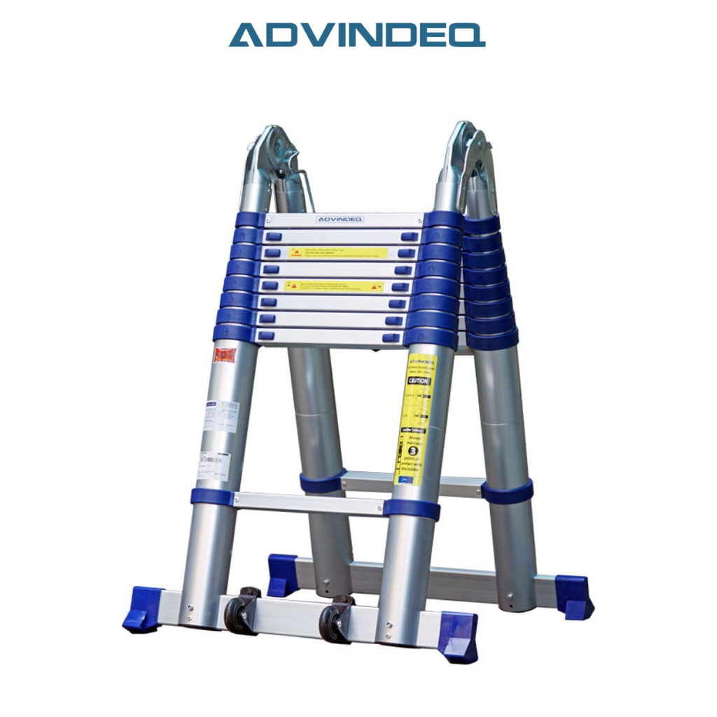 Thang nhôm chữ A rút gọn ADVINDEQ ADT709B, khóa gấp tự động an toàn, bảo hành 24 tháng chính hãng