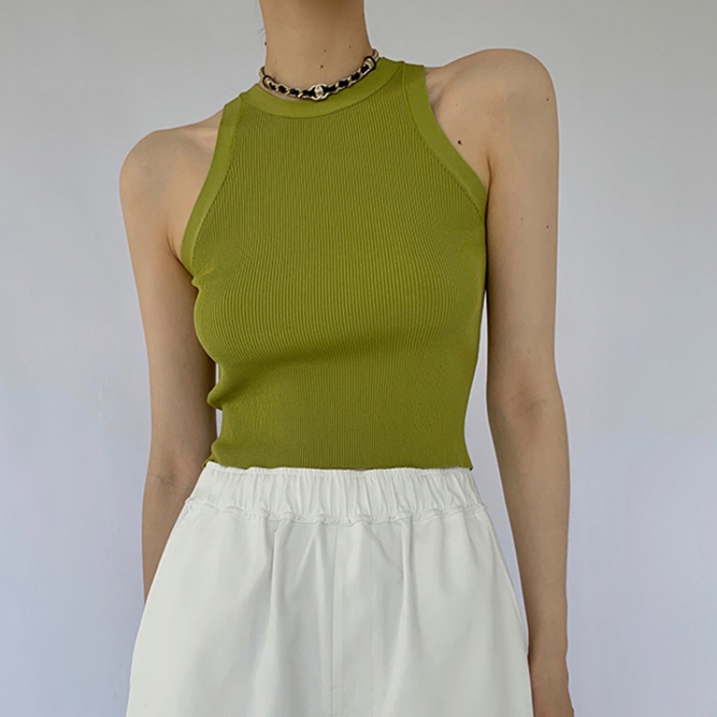 Áo Dệt Kim Sát Nách Hở Vai Màu Trắng Đen Đơn Giản Thời Trang Mùa Hè Cho Nữ