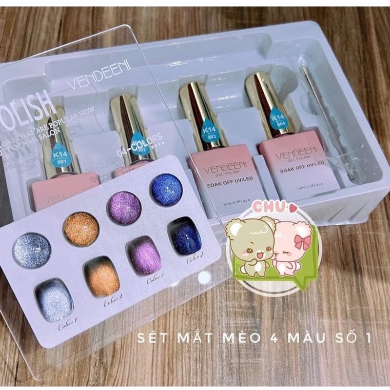 Sét mắt mèo 9d gồm 4 chai màu hot ] sơn móng tay