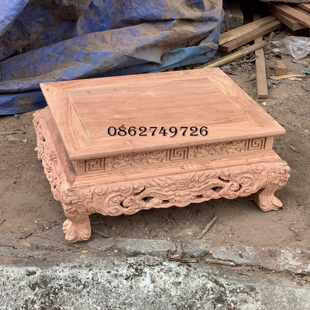 Chân Đế Rồng Song Long Gỗ Hương Cao 15cm